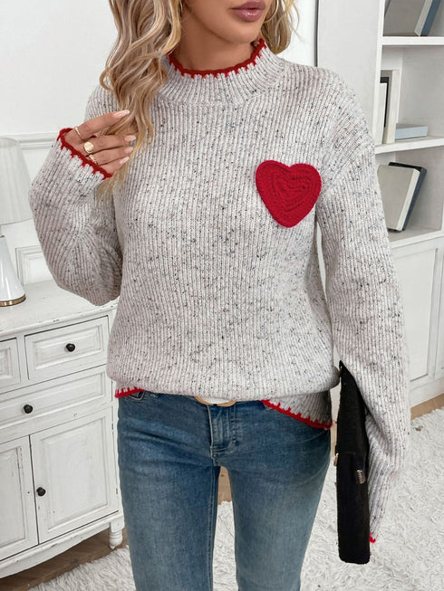 'Orinthia' Stitched Heart Knit Sweater - Celes Fashion